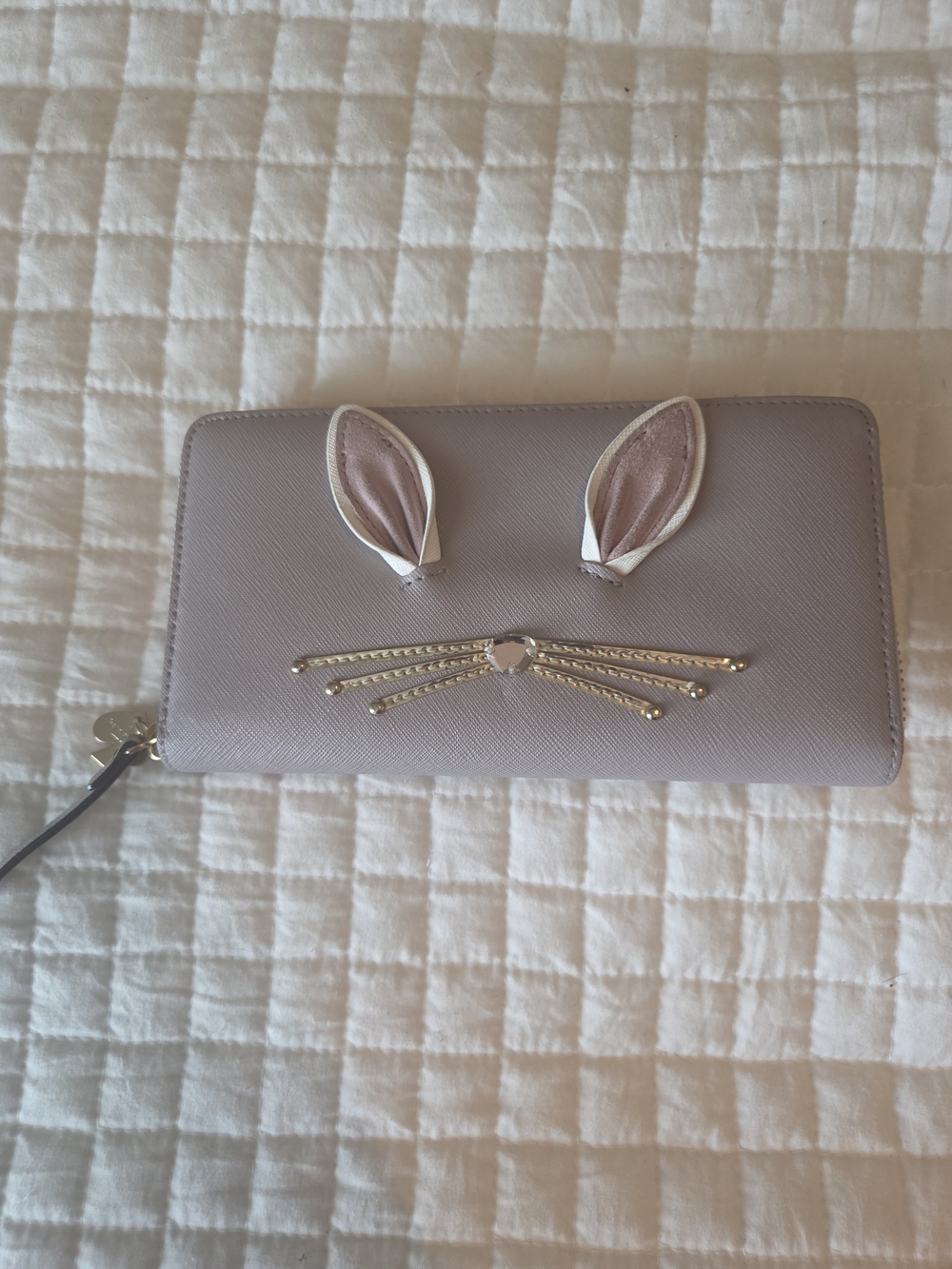 kate spade Light Greige Bunny-appliqué Zip Wallet